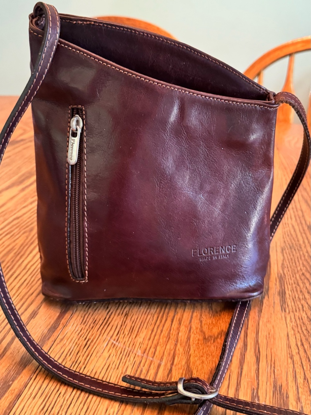 Florence Genuine Leather Crossbody Bag — Burgundy